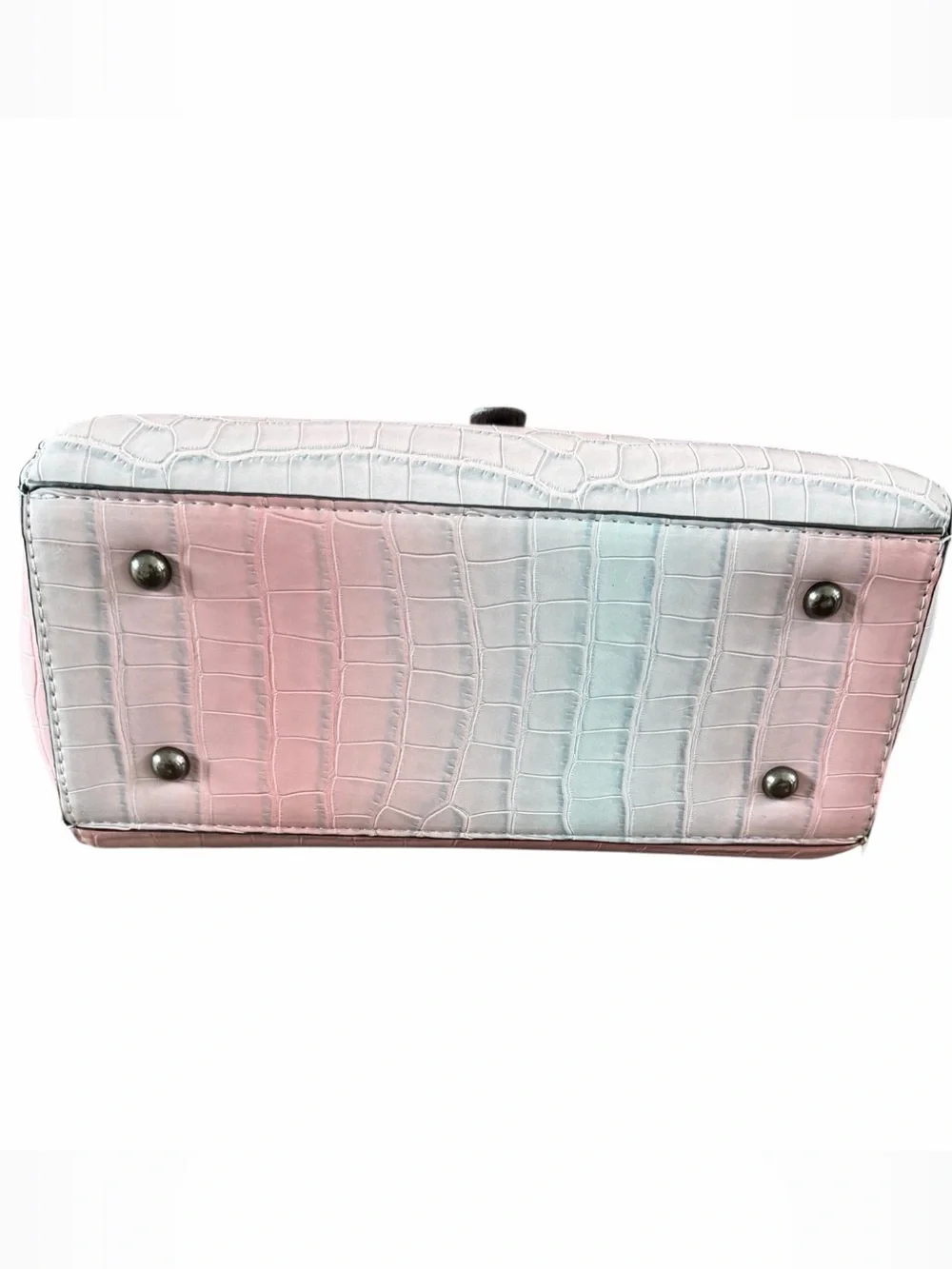 Blush Ombre Croc-Embossed Satchel with Scarf-Wrapped Handle